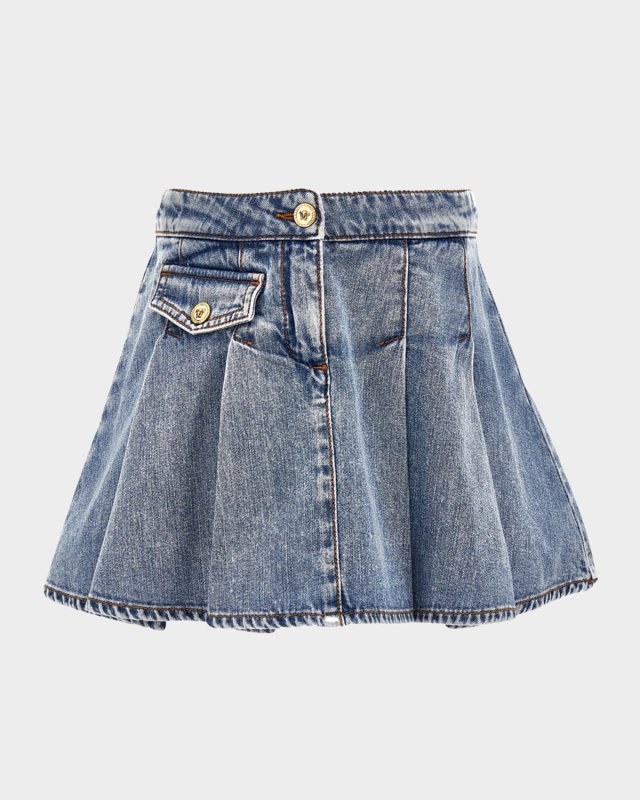 Girl's Logo-Print Denim Skirt, Size 6-14
